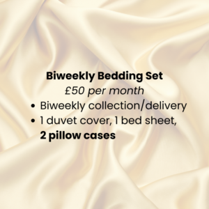 Graphic of biweekly bedding set laundry subscription