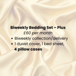 Graphic outlining biweekly bedding set plus laundry subscription